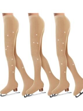 Rhinestone Tights for Figure Ice Skating Tan Size Medium, 3 pack